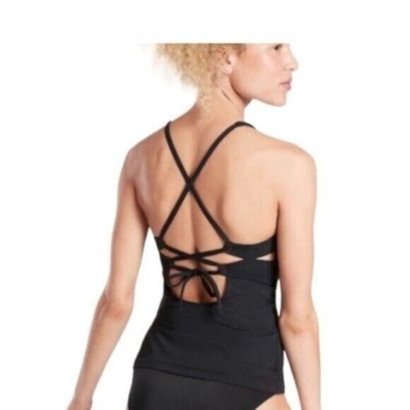 Athleta Triangle Swim Tankini Black Swim Tank  UPF 50+ Beach Vacation Small - Picture 2 of 6